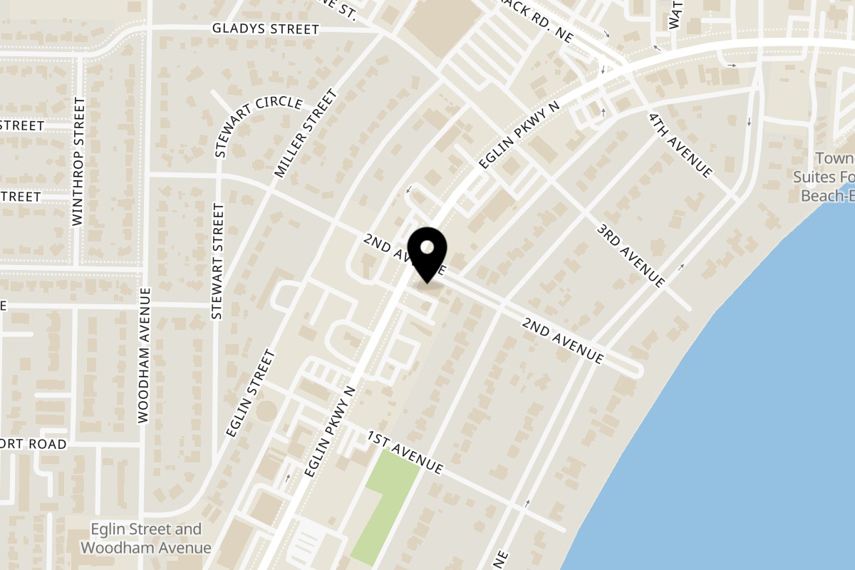 Map showing the location of Pallet Bar and Grill on 449 Eglin Pkwy NE in Fort Walton Beach